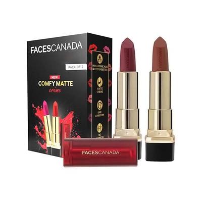 Faces Canada Festive Hues - Comfy Matte Creme Lipstick Sip of Wine & Back To Basics (4.2Gx2) 2's - Lipsticks