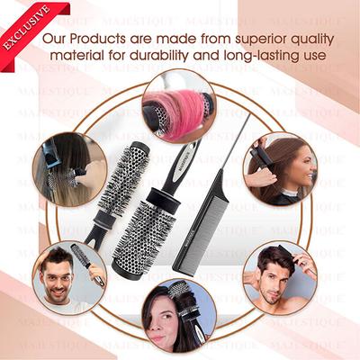 Majestique Two Blow Dry Hair Roller Brushes and Tail Comb, Blowout Hair Styling 3's - Hair Brushes