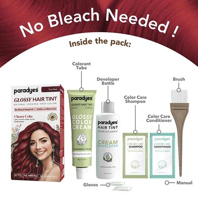 Paradyes Semi-Permanent Cherry Coke Glossy Hair Tint, Enriched with Herbal Extracts, 6.6 True Red 160 gm - Crème