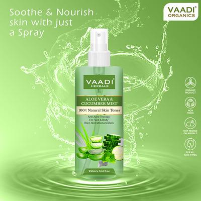 Vaadi Herbals Aloe Vera & Cucumber Mist - 100% Natural Skin Toner 250 ml - Toners