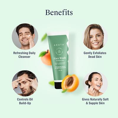 Arata Natural Refreshing Face Wash With Peppermint, Lemon oil & Organic Flaxseed 50 ml - Face Washes