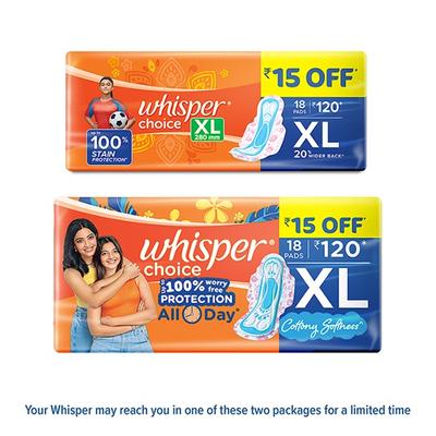 Whisper Choice Sanitary Pads (XL) (16's + 2's Free) - Sanitary Napkins