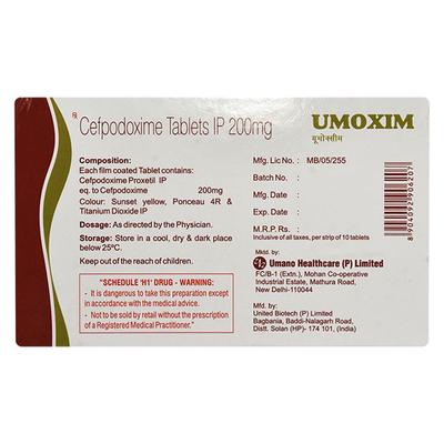 UMOXIM 200mg Tablet 10's - Bacterial Infections-Cep