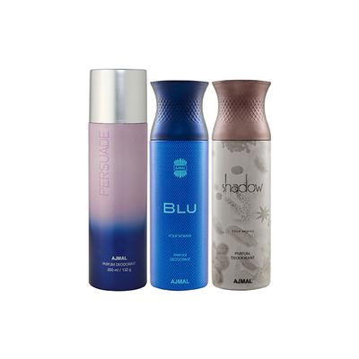 Ajmal 1 Persuade, 1 Blu Homme And 1 Shadow Him Deodorants Pack of 3 200 ml - Deodorants/Roll-Ons