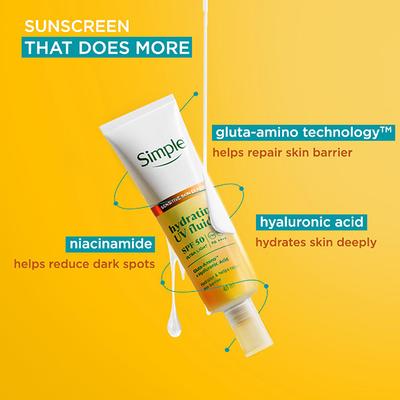 Simple Hydrating UV Fluid SPF 50 PA++++ | Hyaluronic Acid | Sunscreen for dry & sensitive skin, 40ml - Body Sunscreen