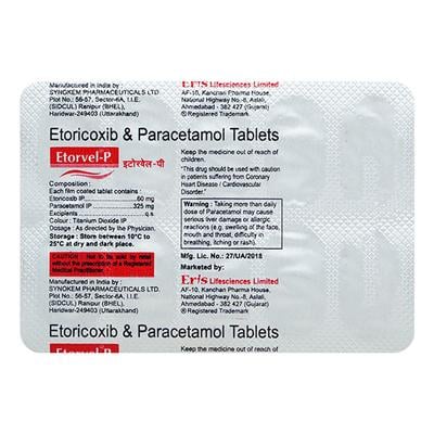 Etorvel P 60/325mg Tablet 10'S - Pain relief-Nsa