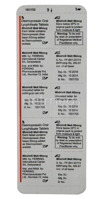 Minirin Melt 60mcg Tablet 10'S - Urinary Retention-Diu