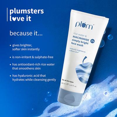 Plum 2% Niacinamide Face Wash With Rice Water For Bright Soft Skin 50 ml - Face Wash & Cleansers