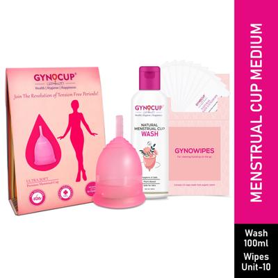 GynoCup Reusable Menstrual Cup - Medium + Natural Intimate GynoWipe 10's + Natural Menstrual Cup Wash Liquid 100 ml - Menstrual Cups