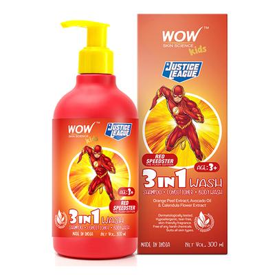 WOW Skin Science Kids 3 in 1 Wash - Shampoo + Conditioner + Body Wash - Red Speedster FlashEdition 300 ml - Baby Body Wash
