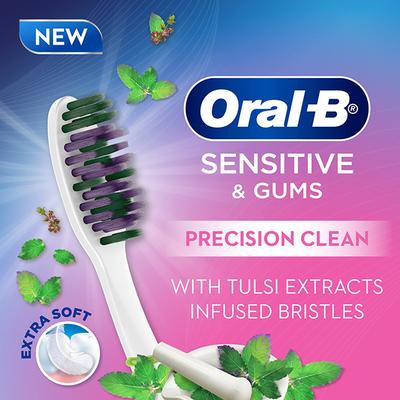 Oral B Sensitive & Gums - Precision Clean Toothbrush - 3 in 1 herbs infused bristles - 3 Toothbrushes 3's - Toothbrushes