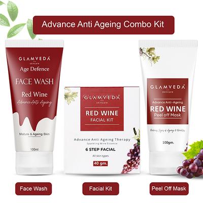 Glamveda Red Wine Advance Anti Ageing Combo Gift PackReduces Signs Of Ageing 1's - Makeup Kits & Sets