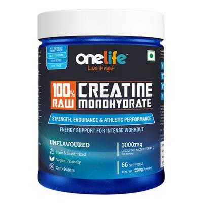 Onelife 100 % Raw Creatine Monohydrate Powder - Unflavoured 200 gm - Workout Essentials