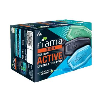 Fiama Men Gel Bar Active Celebration Pack With 3 Unique Gel Bars, With Skin Conditioners 375 gm - Soaps