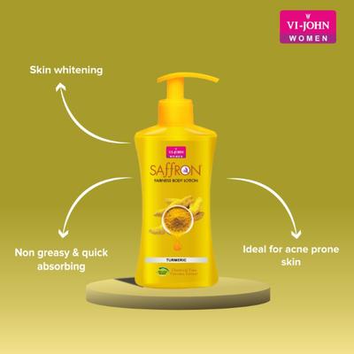 Vi-John Women Saffron Fairness Body Lotion (Rose + Turmeric + Cocoa Butter) - Pack of 3 x 250 ml - Lotions & Creams