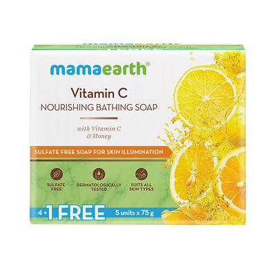 Mamaearth Vitamin C Nourishing Bathing Soap with vitamin C & Honey (4 + 1 Free) 375gm - Soaps