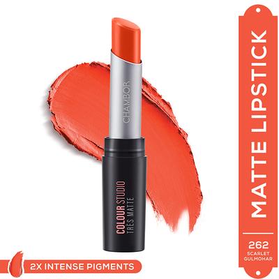 Chambor Tres Matte Lipstick Lasting Bold Pigment With SPF 30 N 262 Scarlet Gulmohar 3.2 gm - Lipsticks