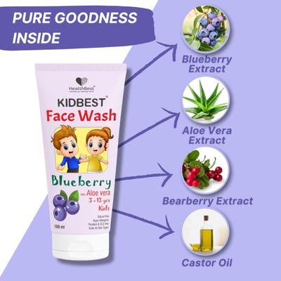 HealthBest Kidbest Face Wash - Blueberry Aloe Vera (3-13yrs) 100 ml - Baby Skin Care