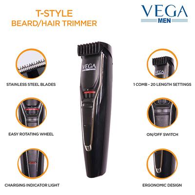 VEGA T Style Beard Trimmer (VHTH-12) Black 1 gm - Trimmers