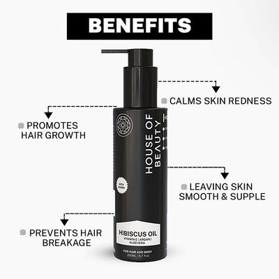 House of Beauty Hibiscus Oil For Hairfall, Soft Skin, Aids Psoriasis For Body & Hair 200ml - Hair Oils