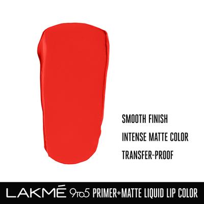 Lakme 9to5 Primer + Matte Liquid Lip Color MO1 Confident Coral 4.2 ml - Primer