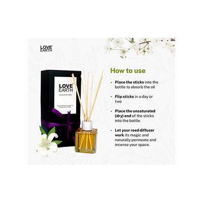 Love Earth Premium Reed Diffuser Jasmine Long Lasting Fragrance 30 ml - Diffuser