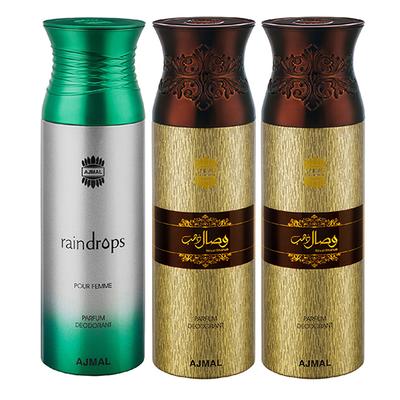 Ajmal Raindrops & Wisal Dahab & Wisal Dahab Deodorant Spray - For Men & Women (Pack Of 3) 200 ml - Perfumes (Edt/Edp)