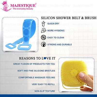 Majestique Silicone Body Scrubber with Bath Belt, Suitable for All Skin Cleaning - Multicolor 1's - Bath Tools