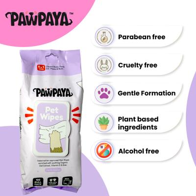 Pawpaya Pet Wipes Pull Pack 20 x 18 cm 100's - Pet Grooming