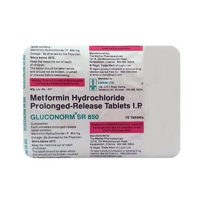 Gluconorm SR 850mg Tablet 10'S - Diabetes-Ant