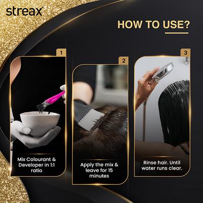 Streax Gel Hair Colour for women, Natural Black 1, No ammonia hair color, 100% grey coverage 150 ml - Crème