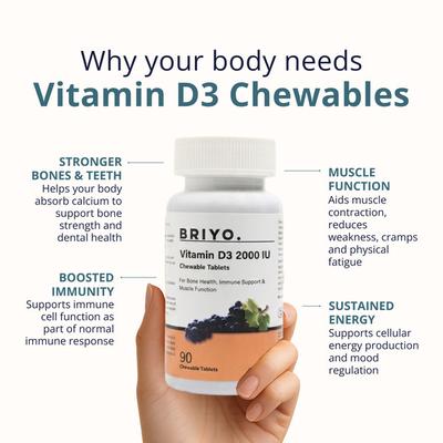Briyo Vitamin D3 2000 IU Chewable tablets - Natural Grape Flavor 90's - Multi-Vitamins