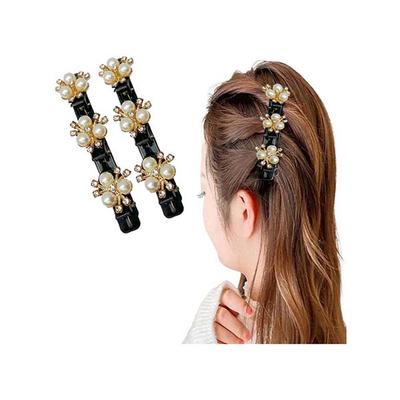 Majestique Stylish Pearl Braid Duckbill Clips, Styling Hair Pins, Crystal Stone 2's - Hair Clips/Bands