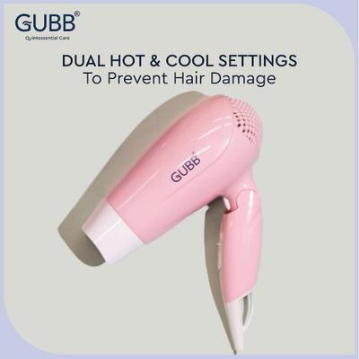 GUBB Foldable 1600 Watts Hair Dryer with Hot and Cool Settings & Detachable Nozzle - (GB-163) Pink 1's - Hair Dryers