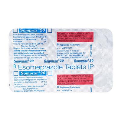 Sompraz 20mg Tablet 15'S - Ulcer/Reflux/Flatulence-Aaa