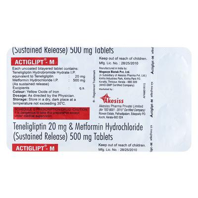 Actiglipt M 20/500mg Tablet 10'S - Diabetes-Ant