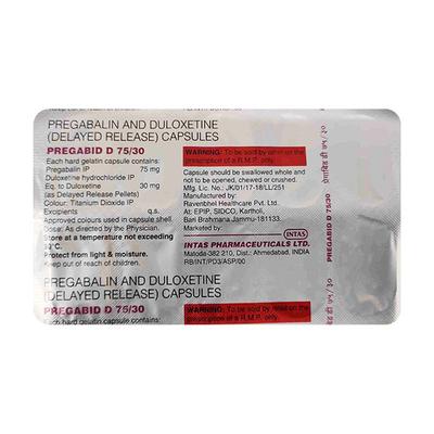 PREGABID D 75/30 Capsule 10's - Neuropathic Pain-Dru