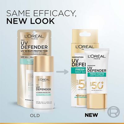 L'Oreal Paris New UV Defender Serum Protector SPF 50+ PA++++, LONG UVA Matte and Fresh with Airlicium 50ml - Face Sunscreen