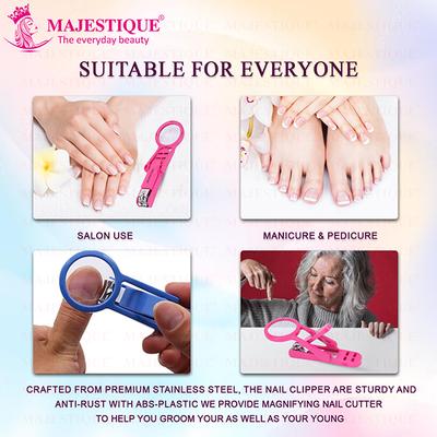 Majestique Nail Clipper With Magnifying Glass, Sharp Smooth Edge Nails Cutter - Multicolor 1's - Manicure & Pedicure Kits