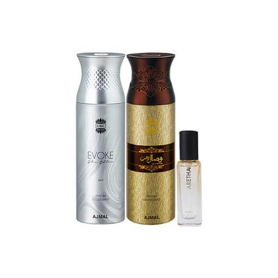 Ajmal Evoke & Wisal Dhahab Deo & Aretha EDP Pack of 3 20 ml - Women Perfumes (Edt/Edp)