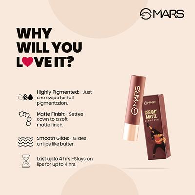 Mars Creamy Matte Lipstick- Rock & Roll 3.2 gm - Lipsticks