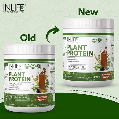 INLIFE Plant Protein Powder - Chocolate Flavour 500 gm - Protein Drink