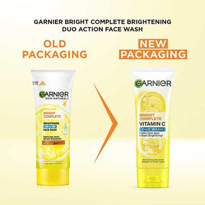 Garnier Bright Complete Brightening Duo Action Face Wash - Lemon Extract + White Clay 100 gm - Face Wash & Cleansers