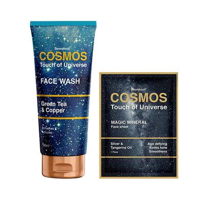 Cosmos by Bewakoof Magic Hydrating Mineral Face Sheet Mask with Silver AND Face Wash with Green Tea Combo 120 ml - Masks & Peels