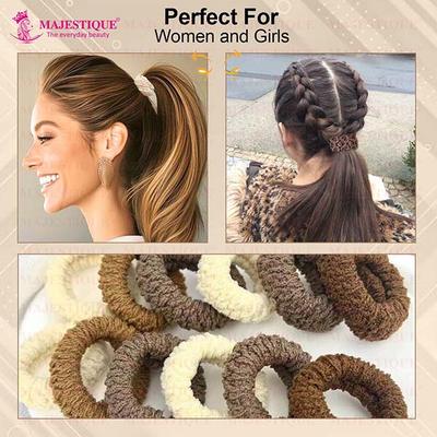 Majestique Soft Cotton Stretchable Rubber Band Hair Ties Ponytail Holder Hair Scrunchies Head Band - Multicolor 12's - Hair Clips/Bands