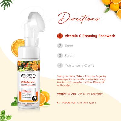 Astaberry Indulge Vitamin C Foaming Face Wash for Skin Illuminate - Smooths Skin Tone 150 ml - Face Wash & Cleansers