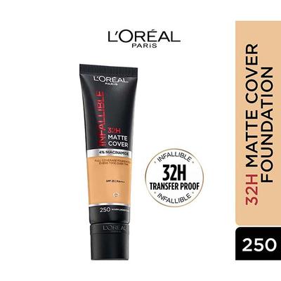L'Oreal Paris Infallible 32H Matte Cover Liquid Foundation - 250 Warm Undertone 30 ml - Foundation
