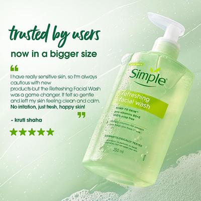 Simple Refreshing Facial Wash, 100% Soap-Free Perfect for Sensitive Skin 250 ml - Face Wash & Cleansers