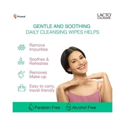 Lacto Calamine Daily Face Cleansing Wipes with Aloe Vera, Cucumber & Vitamin E, Hydrating, White 25 Wipes 2's - Facial Wipes & Tissues