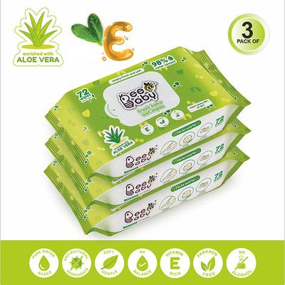 Beebaby Fresh Baby Wet Wipes Contains Aloe Vera 72 Wipes each 3's - Cotton Buds & Balls
